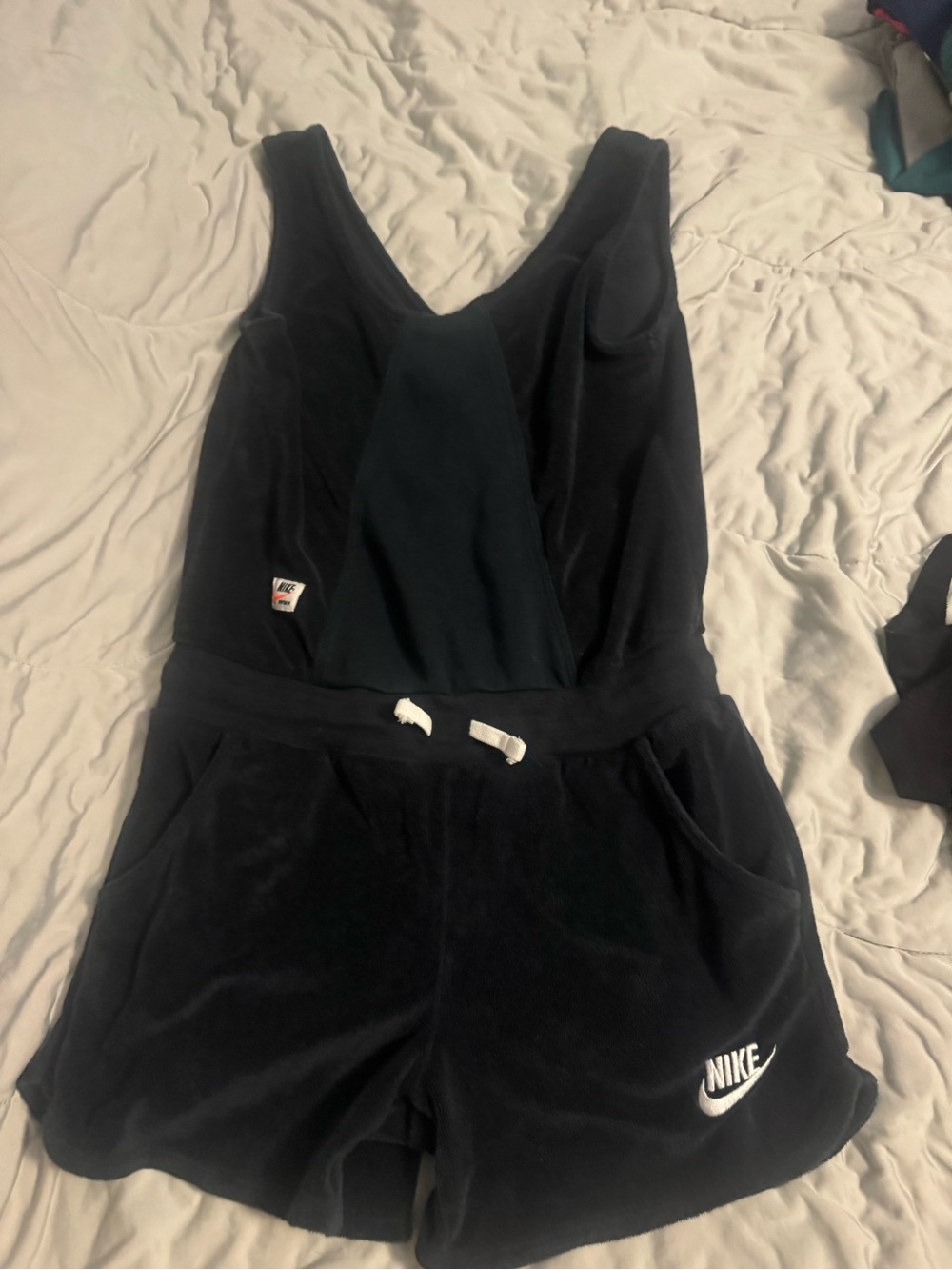 Nike Black Velour Kids One-Piece Romper with Drawstring